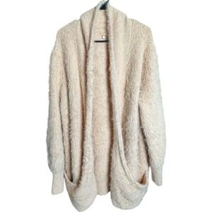 Anthropologie Knitted & Knotted Wool Blend Heavy Cardigan Pale Pink XL Pockets